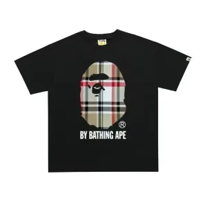 A Bathing Ape x Burberry Check Ape Head T-Shirt Black