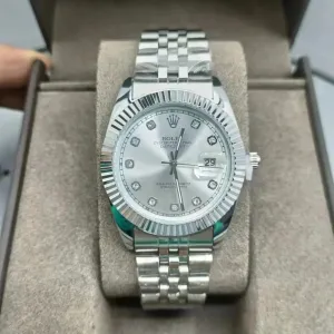 Rolex Oyster Perpetual Datejust Silver Dial Diamond Hour Markers Steel Watch