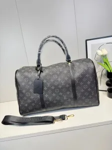 Louis Vuitton Keepall Bandoulière Monogram Eclipse Gray Duffle Bag